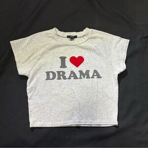 Forever 21 Gray Tee with Red Heart "I ♥ DRAMA" Graphic